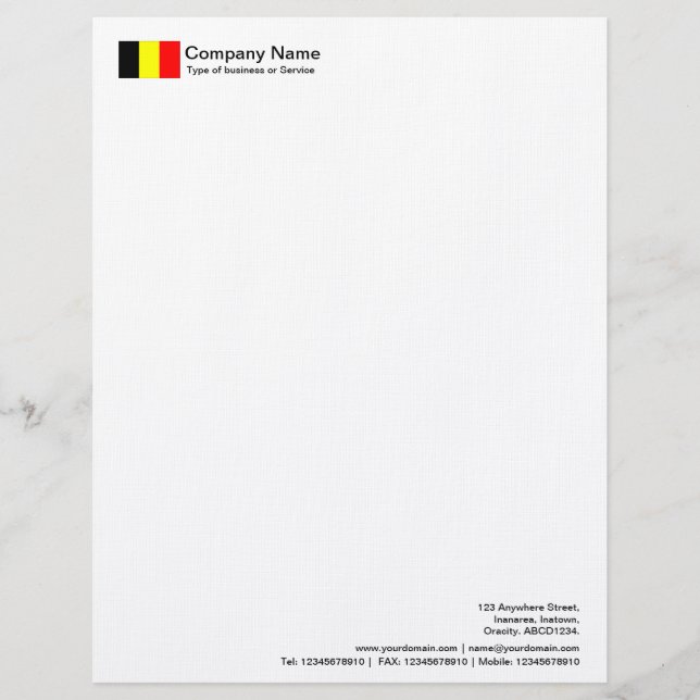 En-tête De Lettre Customisable Drapeaux - Belgique (Devant)
