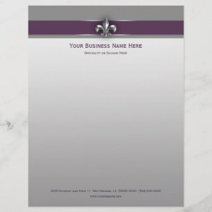 En-tête De Lettre Customisable Eggplant Fleur de Lis grise moderne