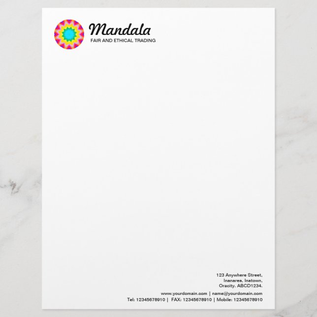 En-tête De Lettre Customisable Kaleidoscopic Mandala 016 (Devant)
