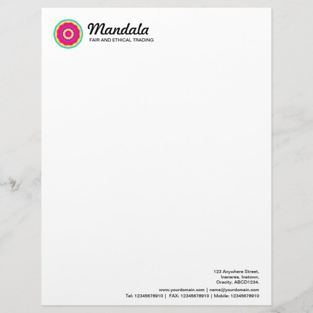 En-tête De Lettre Customisable Kaleidoscopic Mandala 019 (Devant)