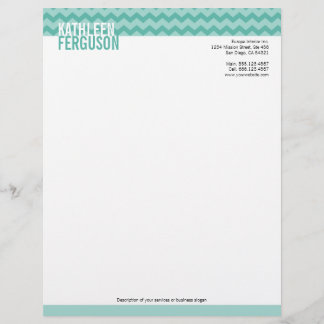 En-tête De Lettre Customisable Motif chevron chic turquoise bleu deux tons stylis