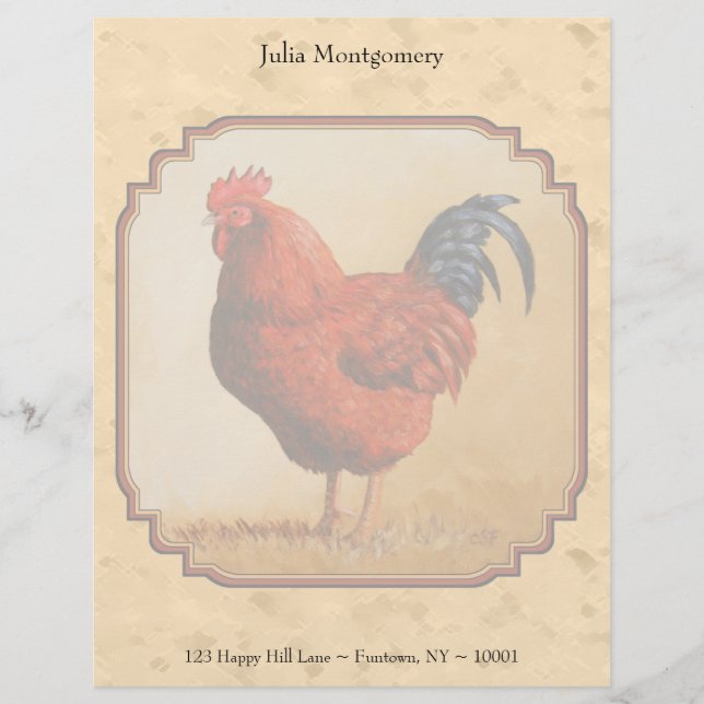 En-tête De Lettre Customisable Rhode Island Rouge poulet Beige (Devant)