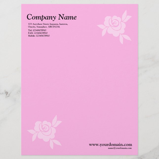En-tête De Lettre Customisable Rose élégant - Rose (Devant)