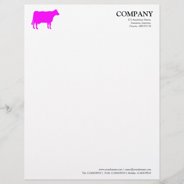 En-tête De Lettre Customisable Vache Magenta - Blanche (Devant)