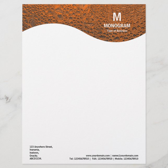 En-tête De Lettre Customisable Vague Monogramme - Eau Cool - Orange (Devant)