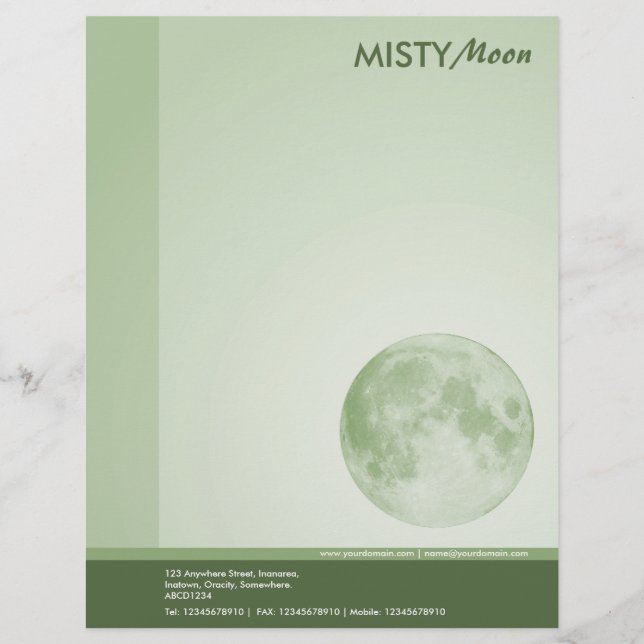 En-tête De Lettre Customisable Vert brumeux de lune (Devant)