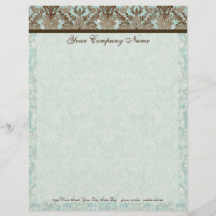 En-tête De Lettre Customisée Aqua de Fleur di Lys Damask et papeterie de brun