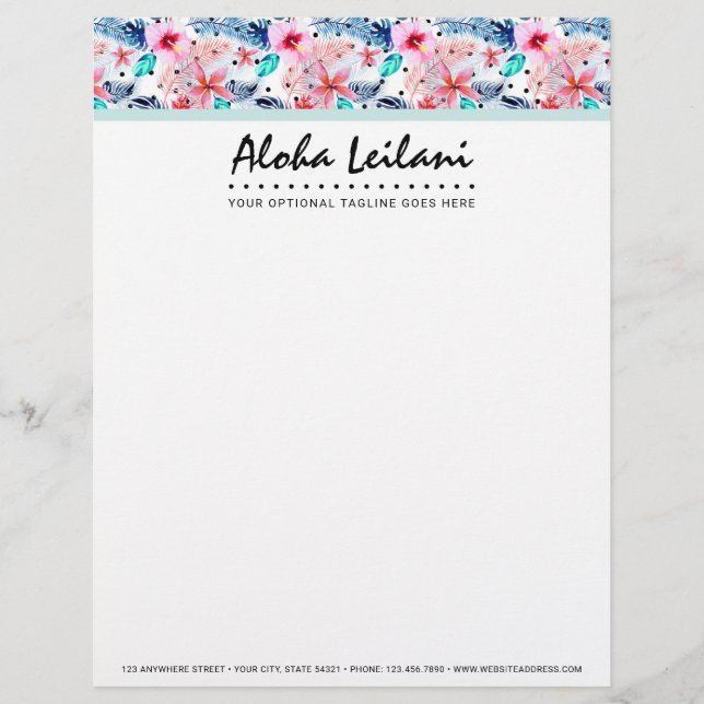 En-tête De Lettre Customisée Aquarelle hawaïenne tropicale de ketmie et de (Devant)