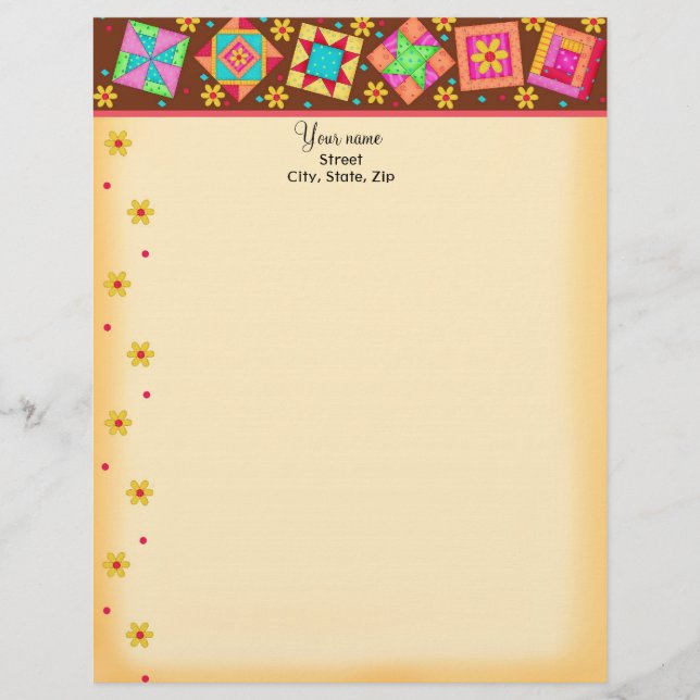 En-tête De Lettre Customisée Chocolat Brown Patchwork Quilt Blocks Art (Devant)