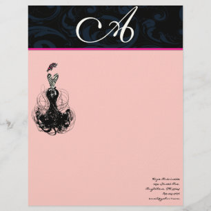 En-tête De Lettre Customisée Mode Diva rose framboise Monogramme Damas