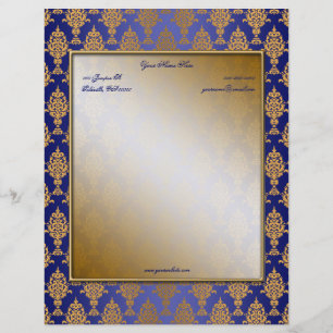En-tête De Lettre Customisée Or de damassé aux frontières de bleu royal