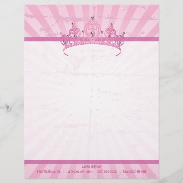 En-tête De Lettre Customisée Princesse rose Crown Tiara Letterhead Stationery (Devant)