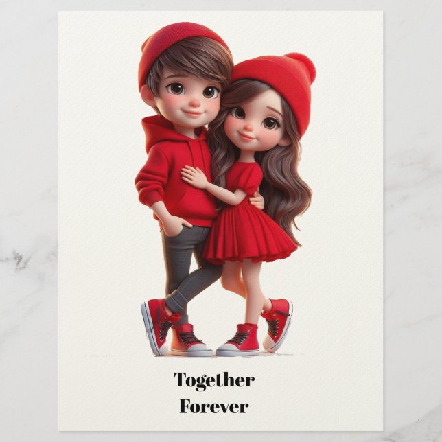 En-tête De Lettre Cute Romantic Couple Card – A Happy Valentine (Devant)