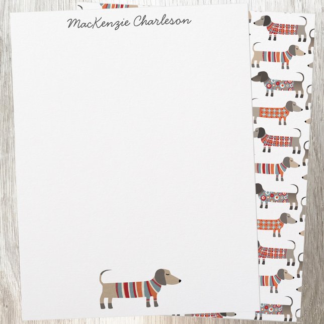 En-tête De Lettre Dachshund Saucisse Chien Papeterie personnalisée (Dachshund Wiener Sausage Dog personalized name stationery)