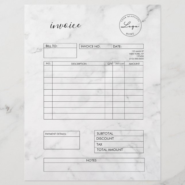 En-tête de lettre de la facture de marbre pour les (Devant)