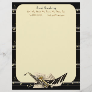 En-tête de lettre de saxophone et de musique de