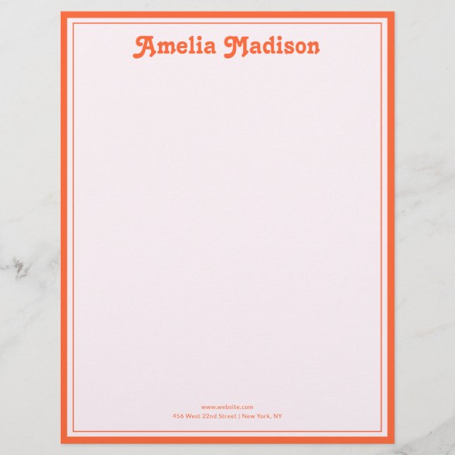 En-tête De Lettre Décor Rétro Simple Rose Orange (Devant)