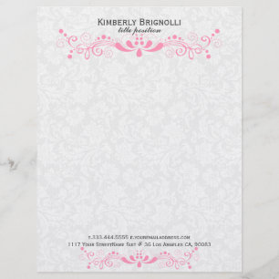 En-tête De Lettre Dentelle rose Avec Damas Blancs