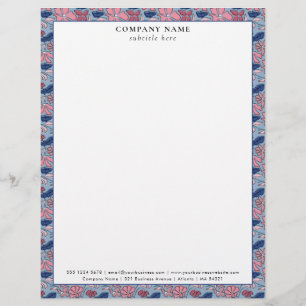En-tête De Lettre Détails de la société à motif floral rose bleu
