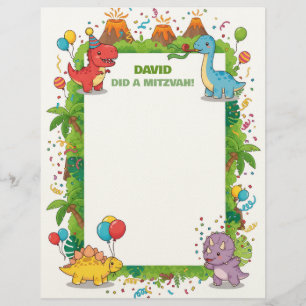En-tête De Lettre Dinosaures mignons Enfants Customisés Mitzvah Note