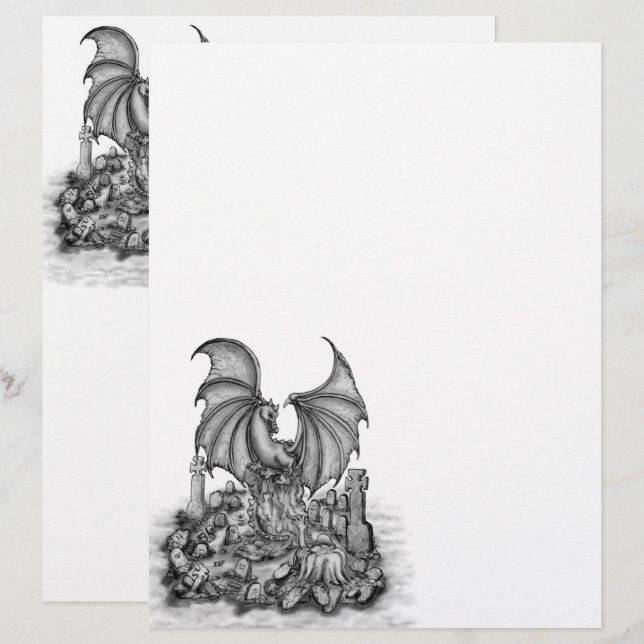 En-tête De Lettre Dragon avec Zombie (Devant / Derrière)