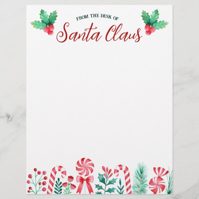 En-tête De Lettre Du bureau de l'aquarelle du Père Noël (Devant)