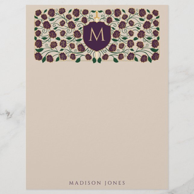 En-tête De Lettre Eggplant Epée & Bouclier Imaginaire médiéval Monog (Devant)