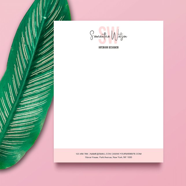 En-tête De Lettre Élégant Blush rose moderne Logo d'entreprise Monog (Stand out and impress with this blush pink and white business monogram letterhead design)