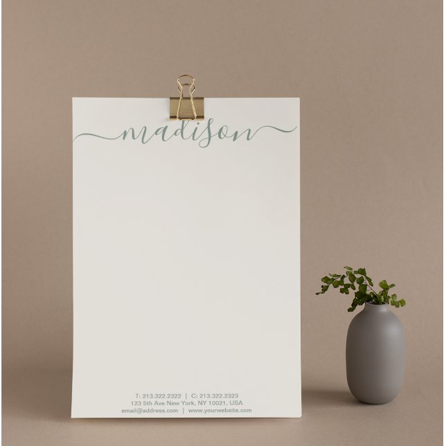 En-tête De Lettre Élégant Chic manuscrit Script Sage Green (Créateur téléchargé)