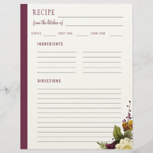 En-tête De Lettre Élégant floral de la cuisine de recette vierge