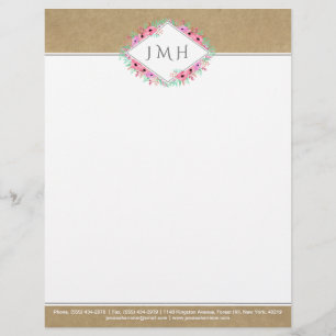 En-tête De Lettre Élégant Floral & Kraft Personnel Ou Entreprise