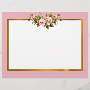 En-tête De Lettre Élégant floral rose et cadre doré "Merci"