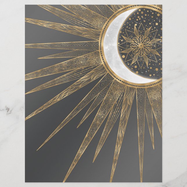 En-tête De Lettre Elegant Gold Doodles Sun Moon Mandala Design (Devant)