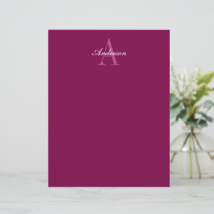 En-tête De Lettre Élégant Magenta Rouge, rose & blanc Nom & Monogram