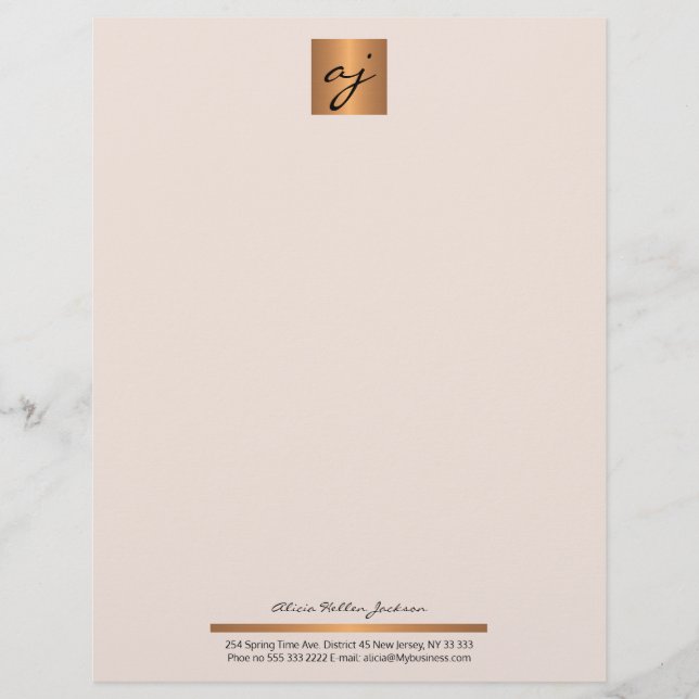 En-tête De Lettre Élégant monogramme en or rose rose de cuivre rose  (Devant)