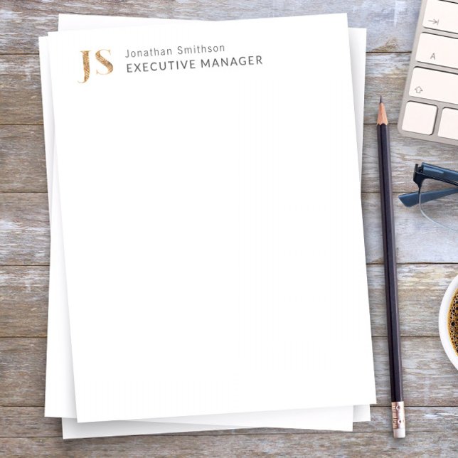 En-tête De Lettre Élégant Monogramme personnalisé blanc et or (Créateur téléchargé)