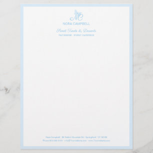 En-tête De Lettre Elégant Papillon Monogramme Bébé Bleu Bordure