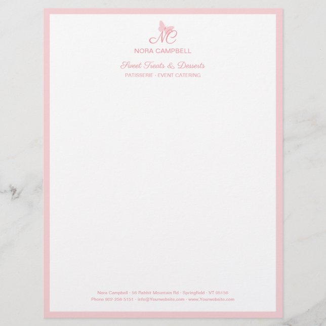 En-tête De Lettre Élégant Papillon Monogramme Girly Peach Peach Pink (Devant)