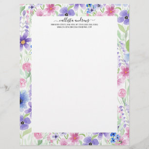 En-tête De Lettre Elégant Pays Rose violet bleu Aquarelle