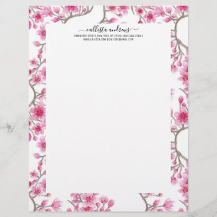 En-tête De Lettre Elegant Pink Cherry Blossom Floral Watercolor