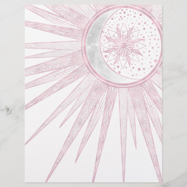 En-tête De Lettre Elégant rose Sun Moon Doodle Mandala White Design (Devant)