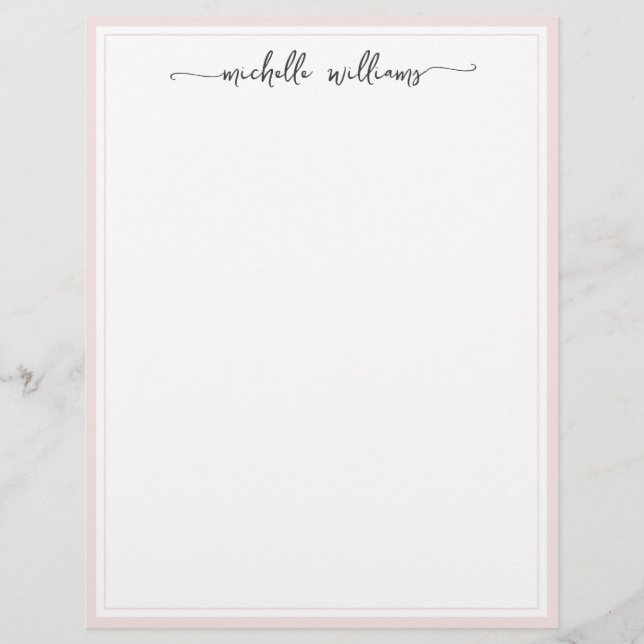 En-tête De Lettre Élégant Script Signature Girly Blush Bordé (Devant)