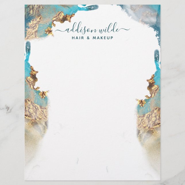 En-tête De Lettre Encre Liquide D'Art Moderne Bleu Et Or (Devant)