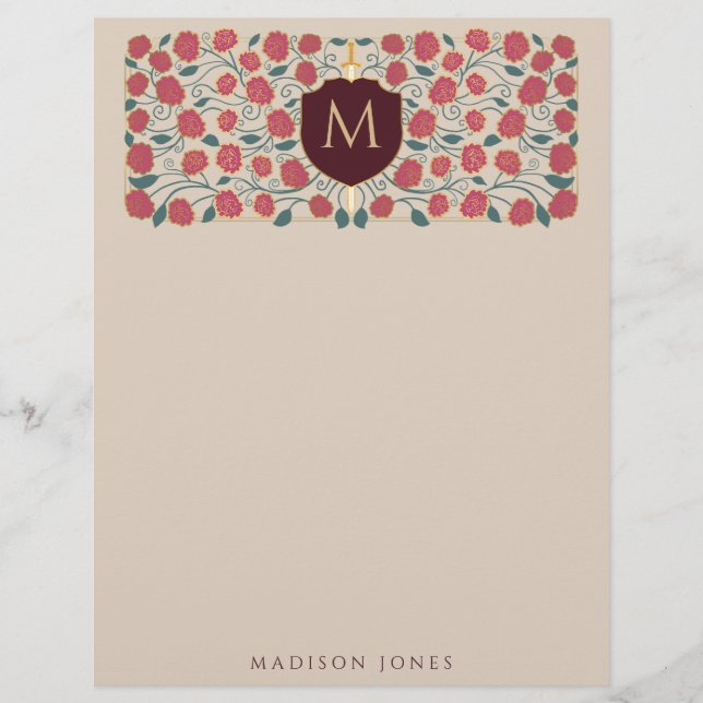 En-tête De Lettre Épée et Bouclier Imaginaire médiéval Monogramme (Devant)