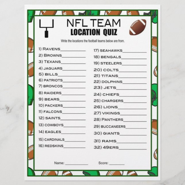 En-tête De Lettre Équipe De Football Trivia Football Party Jeu Pour  (Devant)