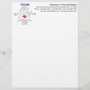 En-tête De Lettre État américain du Texas sur une carte et des infor