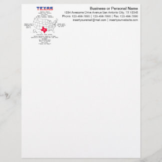 En-tête De Lettre État américain du Texas sur une carte et des infor