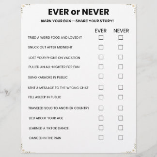 En-tête De Lettre Ever or Never Game – Printable Icebreaker