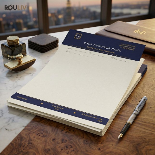 En-tête de lettre exécutif Navy Or | Entreprise de (Gold Navy Executive Letterhead | Luxury Business Stationery)