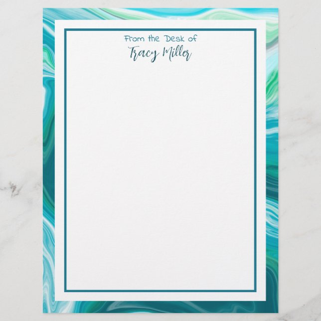 En-tête De Lettre Fancy personnalisée Marbre Turquoise et bleu (Devant)